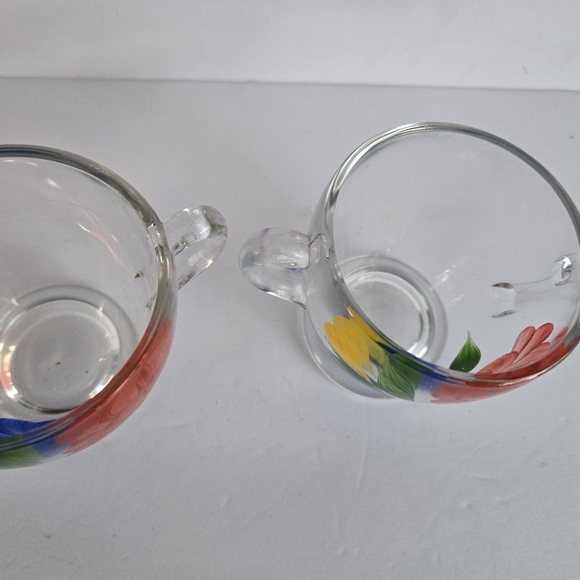 Glass Creamer And Sugar Set Vintage Bartlett Collins Hand Painted - Picture 6 of 8